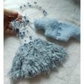 Blue tassel doll dress, handmade doll winter skirt set, blue BJD plush coat, custom BJD blue floral pearl dress