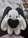 Handmade Crochet Bunny with Heart - Amigurumi Plush Toy, Soft White and Black Bunny, Gift for Kids, Valentine’s Day Gift