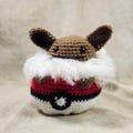 Crochet Eevee Plush Toy, Pokemon Plush, Crochet Pokeball Eevee, Eevee Amigurumi, Pokemon Gift