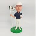 Custom  bobblehead , for a golfer holding a flag in his hand,wear  blue shirt