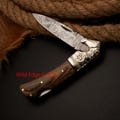Handmade Damascus Steel Lock-Back Pocket Folding Knife, Camping Knife, New year, Anniversary, Groomsmen Gifts for Boyfriend, Men Made in USA