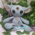 Handmade Luna the Moonsprite - Light Blue and White Crochet Fairy Plush with Dangling Ears & Star Accents - Cute little Monster Goblin