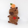 Cute Crochet Capybara stuffed toy with orange, heart, Handmade crochet plush gift, funny crochet amigurumi animals