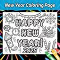 New Year's 2025 Coloring Page for Kids, New Year's Eve Party Printable Coloring Placemat, Kids New Year Coloring Page Activity