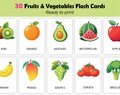 30 Fruits and Vegetables cards, Pre-school flash cards, Montessori Cards, Printable flash cards for kids, Educational cards,Digital Download