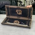 Handcrafted Ash Wood Backgammon Set with LION Design, Stylized Game Board, Personalized Gift Idea, Large Folding Board, Epoxy Resin Chips