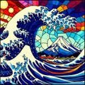 Hokusai Ukiyo-e Prints (The Great Wave Off Kanagawa Jigsaw Puzzle For Adults) Stained glass style