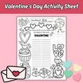 Valentine's Day Coloring Activity Page for Kids, Valentine's Day Party Activity Printable Worksheet, Valentine's Day Word Game Coloring Page