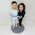 custom bobble head couple  ,A couple  in their jiu-jitsu gis, both barefoot ,wedding gifts,bobblehead gifts,