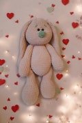Crochet Bunny Doll, Crochet Animals, Long Ear Bunny, Stuffed Bunny, Crochet Rabbit