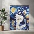Starry Night Cute Husky Art Jigsaw Puzzle 120/252/500 Piece Siberian Husky Puzzle Cool Art Painting Puzzles Dog Art Unique Animal Gifts