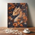 Mystical Dragon in Floral Eden Puzzle - Mystical Creature Jigsaw - Gift for Dragon Lovers and Myth Enthusiast (110, 252, 520, 1014 piece)