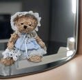 Harry James (Fancy Goods) ltd long hair brown bear in cotton nightdress and hat and toy bunny