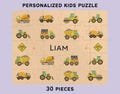 Child Construction Personalized Puzzle,Custom Truck Game, Child Name Gift,Excavator Dumptruck Kid, Birthday Vehicle Digger, Party Favor