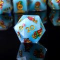 Festive Blues • 7-Piece Resin Dice Set DnD Dice Set for D&D Gifts, Full Dungeons and Dragons Dice Set for DnD Gifts, Liquid Core